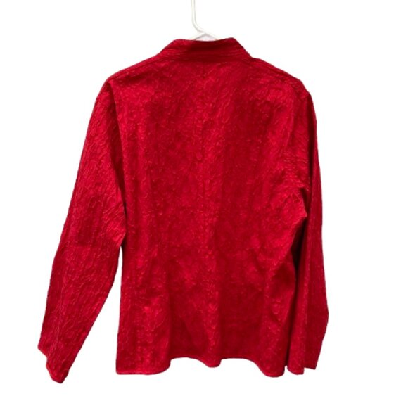 Chico’s Red Jacket Mandarin Style, Textured LS Button Up, Size 3 (XL or 16) - Picture 3 of 9